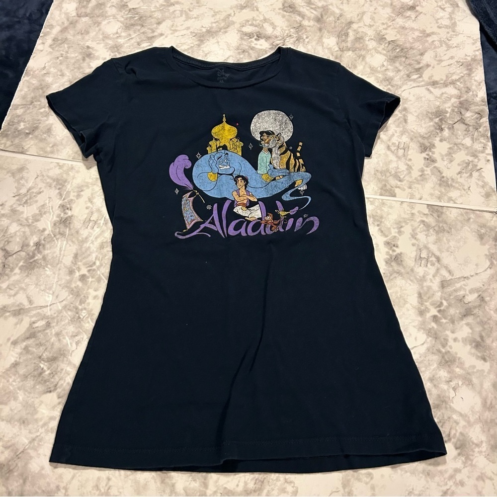 Juniors Disney Aladdin Character Blue Babydoll Tshirt Size XL